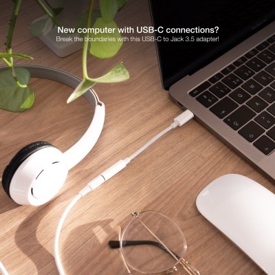 Nanocable Cable Adaptador Audio USB-CM a Jack 3.5H, 11 cm, Blanco