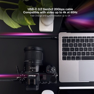 Nanocable Cable USB 3.2 Gen2x2 20Gbps 5A100W 4K60Hz USB-CM-USB-CM, GrisNegro, 2 m