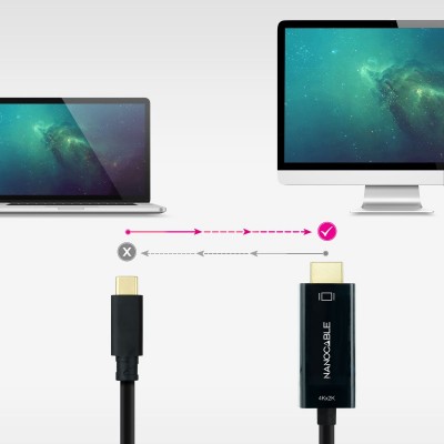 Nanocable Cable Conversor USB-C a HDMI 1.4 4K@30HZ 3 m, Negro