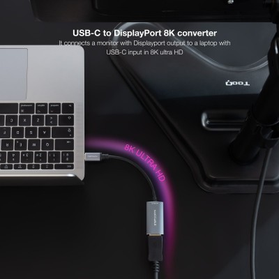 Nanocable Conversor USB-C a DisplayPort 8K Aluminio, 15 cm, Gris