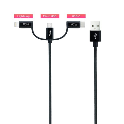 Nanocable Cable USB 3 en 1 CargaDatos USB-A a USB-CMicro USBLightning 1 m, Negro