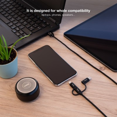 Nanocable Cable USB 3 en 1 CargaDatos USB-A a USB-CMicro USBLightning 1 m, Negro