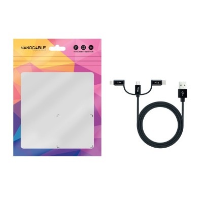 Nanocable Cable USB 3 en 1 CargaDatos USB-A a USB-CMicro USBLightning 1 m, Negro