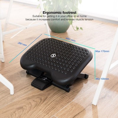 TooQ Reposapiés Ajustable en Altura e Inclinación, Negro