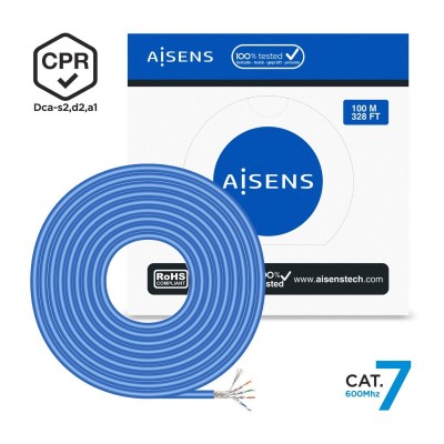 AISENS Cable de Red RJ45 LSZH CPR Dca CAT.7 600 MHZ SFTP AWG23, Azul, 100 m