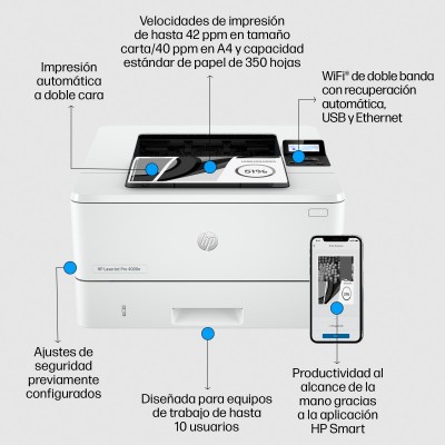 HP LaserJet Pro Impresora 4002dn, Blanco y negro, Impresora para Pequeñas y medianas empresas, Estampado, Impresión a doble car
