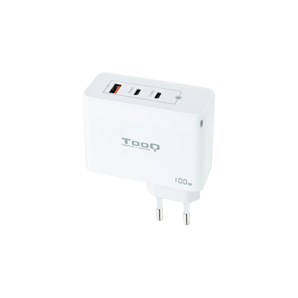 TooQ Cargador de Pared GaN 2xUSB-CPD + USB-AQC 100W, Blanco