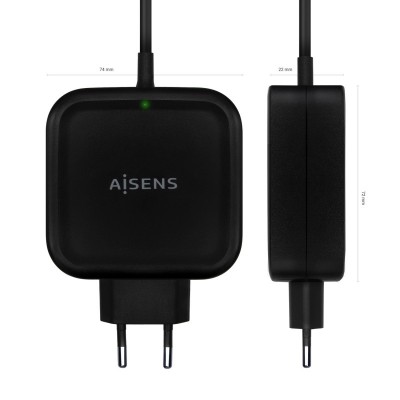 AISENS Cargador 65W PD3.0 QC3.0 1XUSB-C 1.2M, Negro