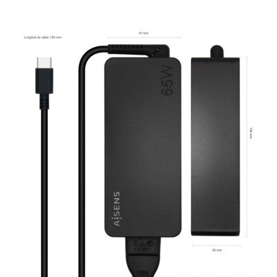 AISENS Cargador 65W PD3.0 1XUSB-C 1.8M, Negro