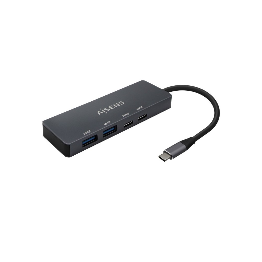 AISENS Hub USB3.2 Gen1 5G USB-C, USB-CM-2xUSB-CH-2xUSB-AH, Gris, 15cm