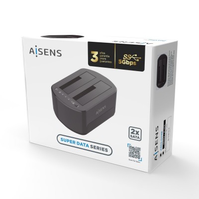 AISENS Estacion de Docking de Doble Bahia ASDS-D03B SATA 2.53.5 a USB 3.03.1 Gen1, Clone, Negra