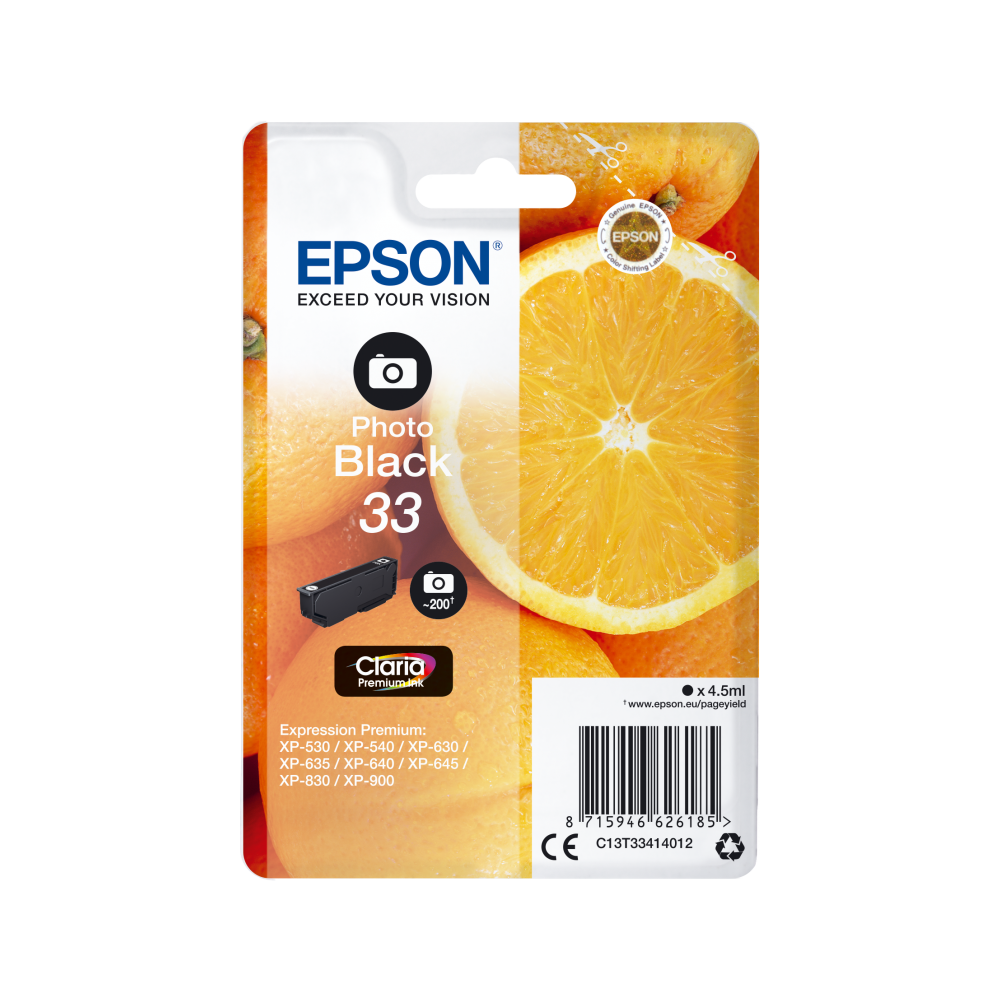 Epson Oranges Singlepack Photo Black 33 Claria Premium Ink