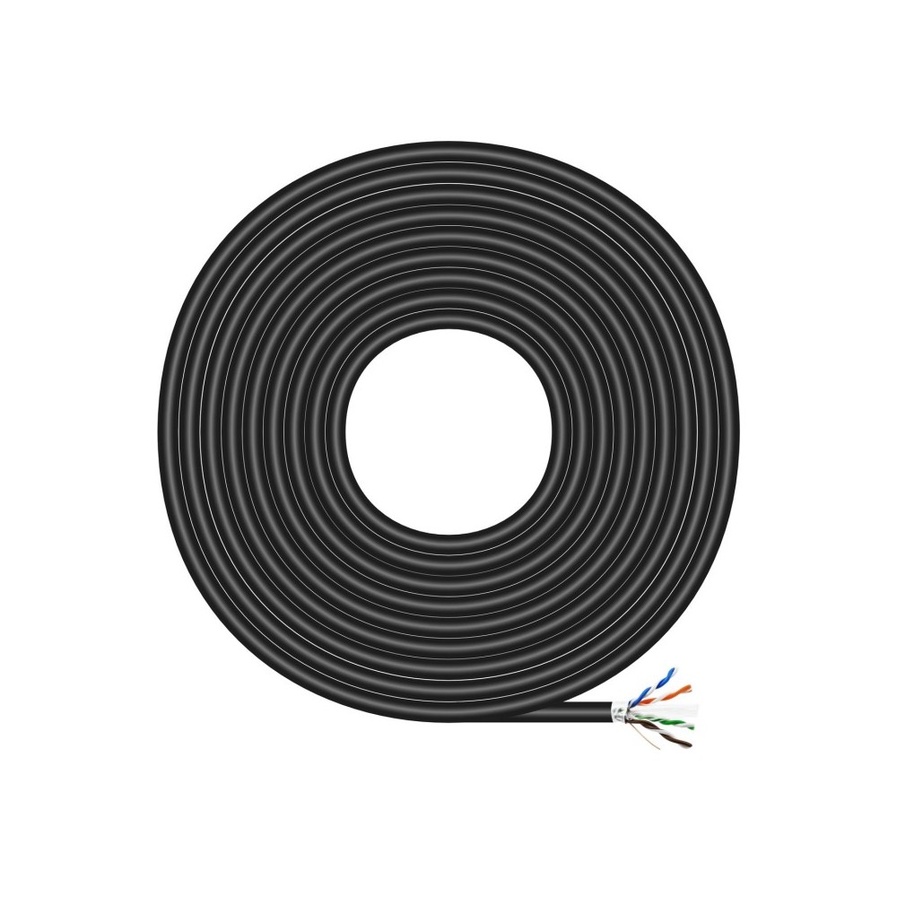 AISENS Cable de Red Exterior Impermeable RJ45 Cat.6 FTP Rigido AWG24, Negro, 100M