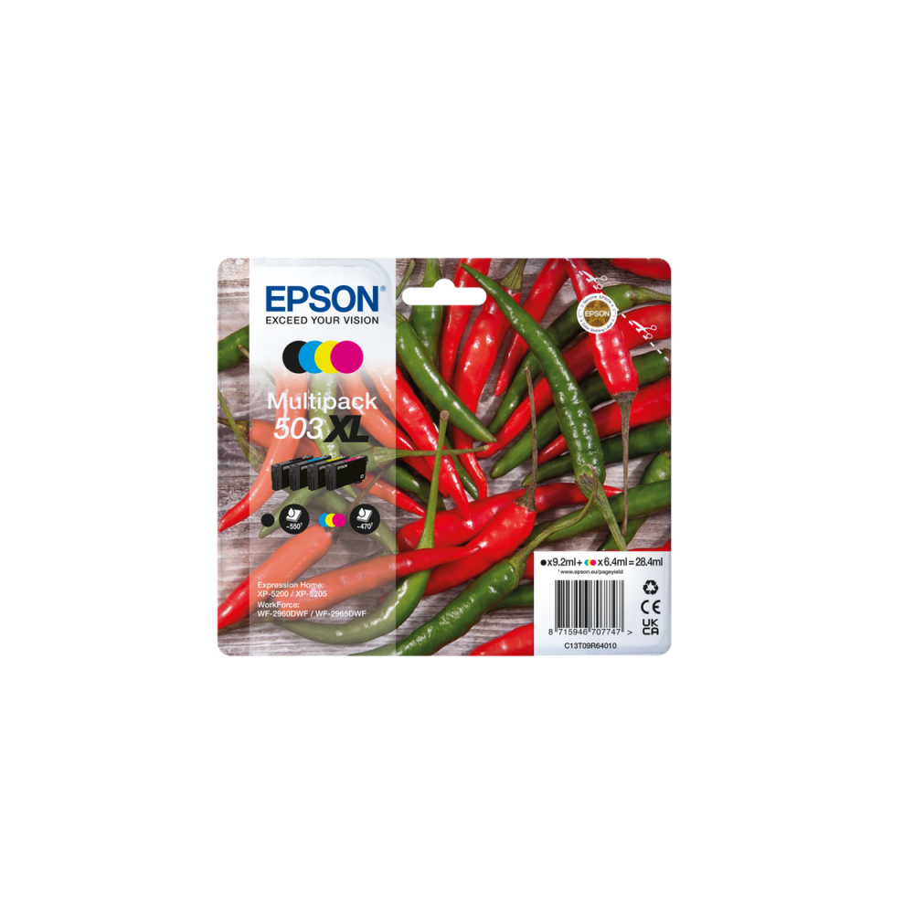 Epson 503XL cartucho de tinta 4 pieza(s) Original Alto rendimiento (XL) Negro, Cian, Magenta, Amarillo