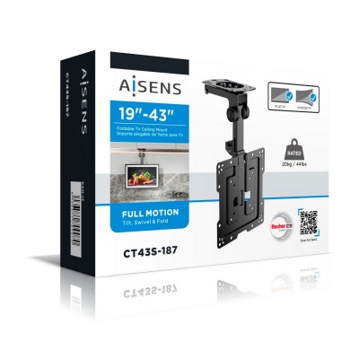 AISENS Soporte de Techo Giratorio, Plegable para MonitorTV 20Kg de 19-43, Negro