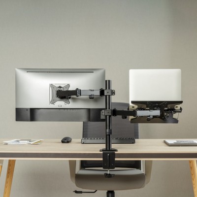 AISENS Soporte de Mesa Giratorio e Inclinable para Portatil y MonitorTV 9Kg de 17-32, Negro