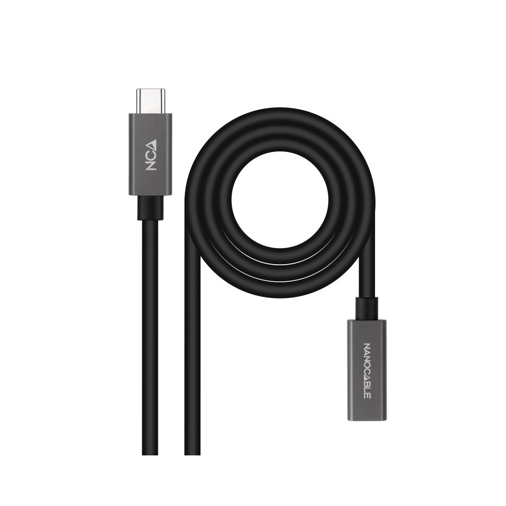 Nanocable Cable Prolongador USB-C 3.2 Gen2x2 20Gbps 3A, 4K60Hz, USB-CM-USB-CH, Negro, 1 m