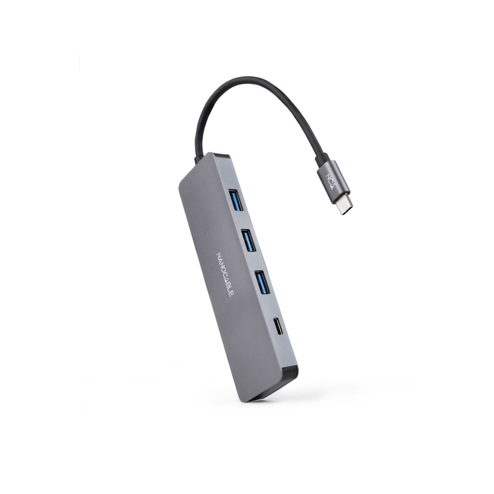 Nanocable Hub USB-C a 3xUSB3.0H + 1xUSB-CH Aluminio 10 cm, Gris