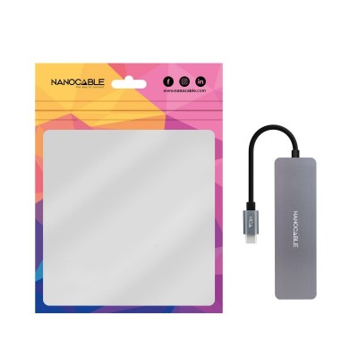 Nanocable Hub USB-C a 3xUSB3.0H + 1xUSB-CH Aluminio 10 cm, Gris