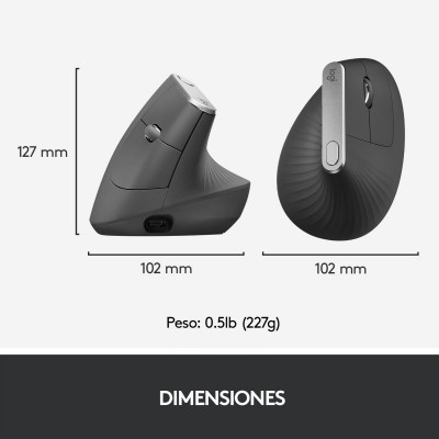 Logitech MX Vertical ratón mano derecha RF Wireless + Bluetooth Óptico 4000 DPI