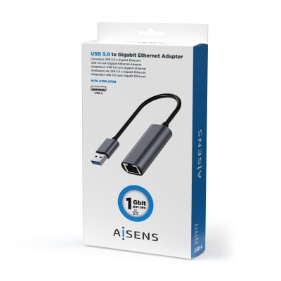AISENS Conversor USB 3.0 A Ethernet Gigabit 101001000 Mbps, Gris, 15cm