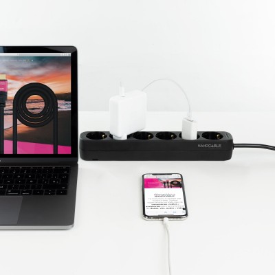 Nanocable Regleta de Enchufes con 6 Tomas, 1.4 m, Negro