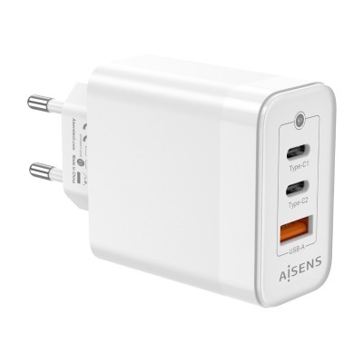 AISENS Cargador Gan 65W, 2xUSB-C PD3.0 QC4.0, 1xUSB-A QC3.0, Blanco