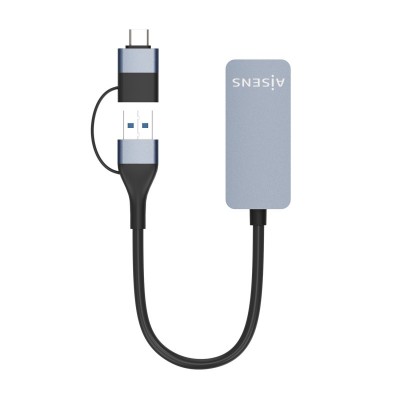 AISENS Conversor USB3.2 Gen1 USB-A+USB-C a Ethernet 2.5G 1010010002500 Mbps, Gris, 15cm
