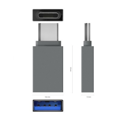 AISENS Mini Adaptador Aluminio USB 3.2 Gen1 3A, Tipo USB-CM-AH, Gris