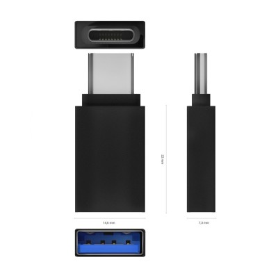 AISENS Mini Adaptador Aluminio USB 3.2 Gen1 3A, Tipo USB-CM-AH, Negro