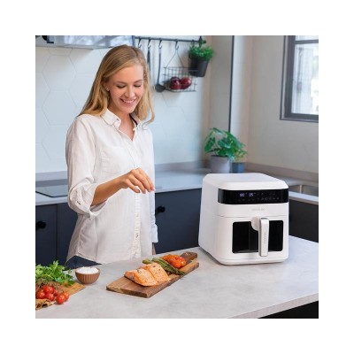 Cecotec Cecofry Experience Window White 6000 Sencillo 6 L Independiente 1300 W Freidora de aire caliente Negro, Blanco