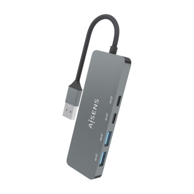 AISENS Hub USB 3.2 Gen2 10G USB-A, USB-AM-2xUSB-CH-2xUSB-AH, Gris, 15cm