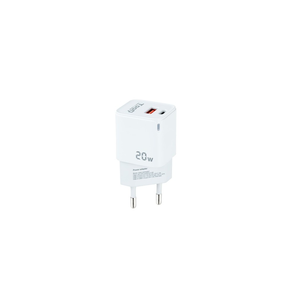 TooQ Cargador de Pared USB-CPD + USB-AQC 20W, Blanco