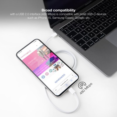 Nanocable Cable USB-C 2.0 60W 3A, USB-CM-USB-CM, Blanco, 1 m