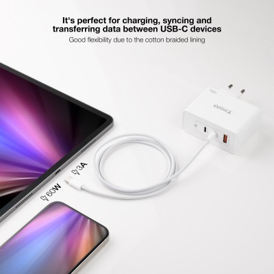 Nanocable Cable USB-C 2.0 60W 3A, USB-CM-USB-CM, Blanco, 1 m