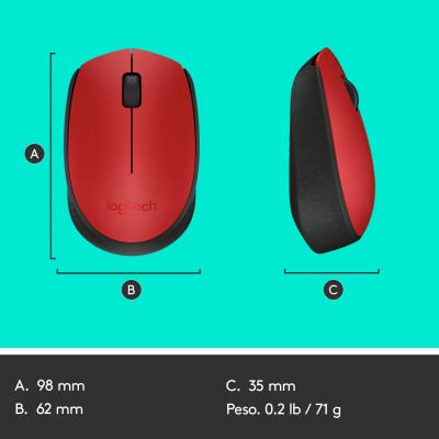Logitech M171 Red-K ratón Ambidextro RF inalámbrico Óptico 1000 DPI