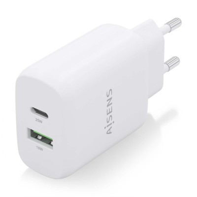 AISENS Cargador 25W, 1xUSB-C PD3.0, 1xUSB-A QC3.0, Blanco