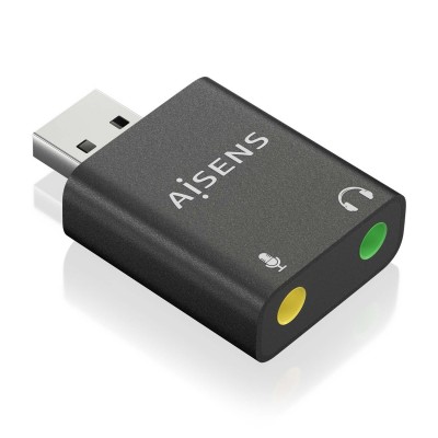 AISENS Conversor USB-A a Audio 48KHz, USB-AM-2xJack 3.5H, Negro