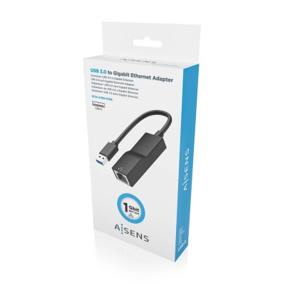AISENS Conversor USB 3.0 a Ethernet Gigabit 101001000 Mbps, Negro, 15 cm