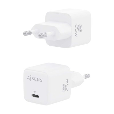 AISENS Cargador GaN 25W, 1xUSB-C PD3.0 QC4.0, Blanco