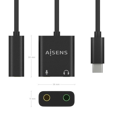 AISENS Conversor USB-C a Audio 48KHz, USB-CM-2xJack 3.5H, Negro, 10 cm