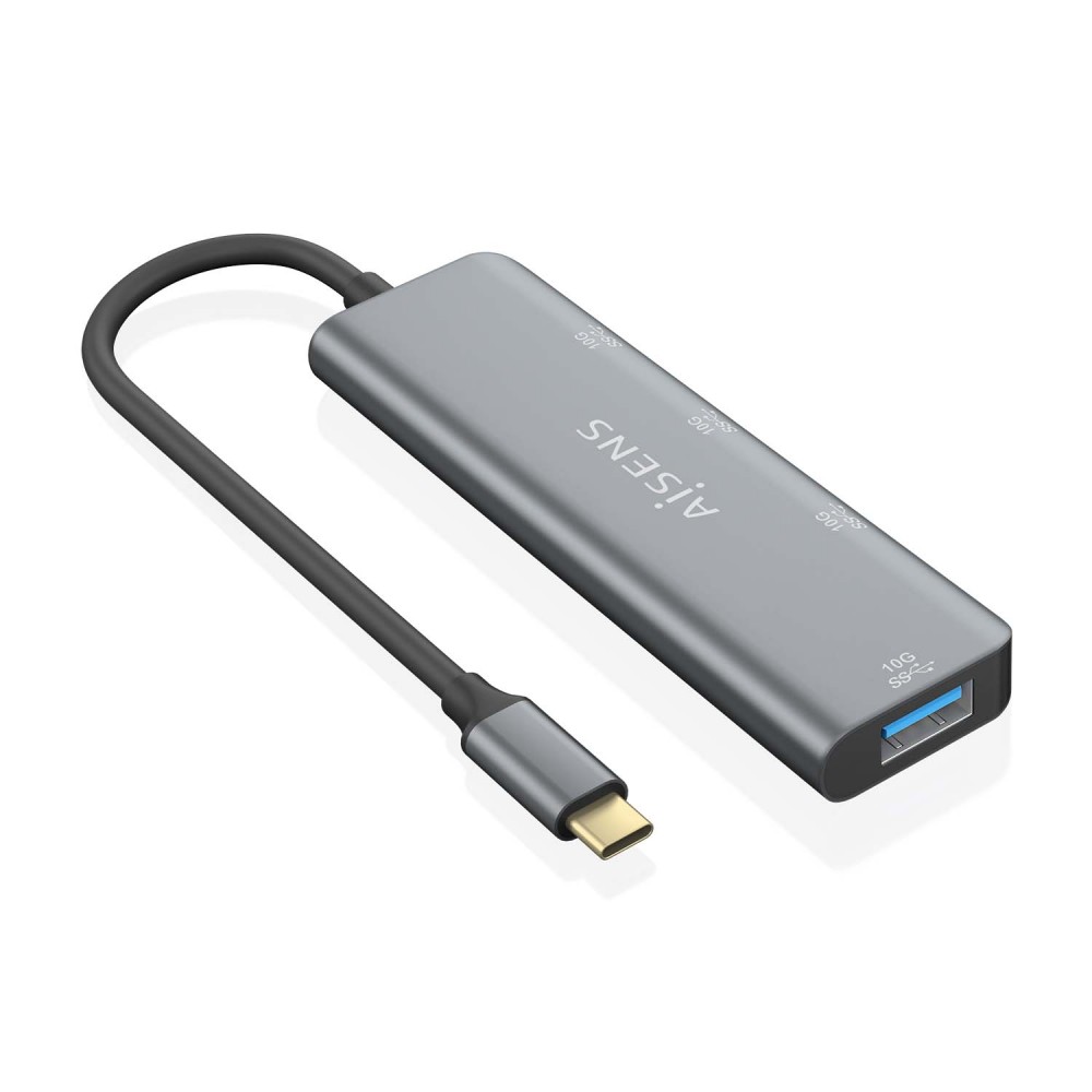 AISENS Hub USB 3.2 Gen2 10G USB-C, USB-CM-1xUSB-CH-3xUSB-AH, Gris, 15 cm