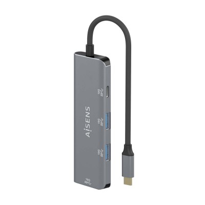 AISENS Hub USB 3.2 Gen2 10G USB-C, USB-CM-1xUSB-CH-3xUSB-AH, Gris, 15 cm