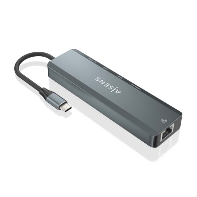 AISENS USB-C Dock 5 en 1, USB-C a 1xHDMI, 1xRJ45, 2xUSB, 1xPD, Gris, 15 cm