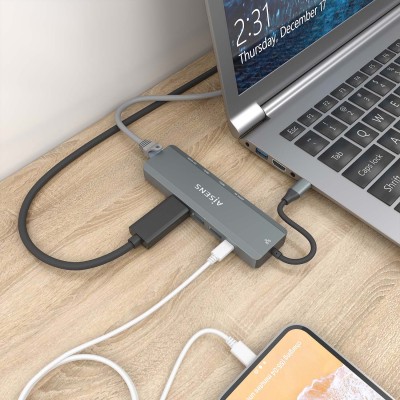 AISENS USB-C Dock 5 en 1, USB-C a 1xHDMI, 1xRJ45, 2xUSB, 1xPD, Gris, 15 cm