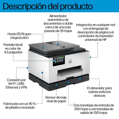HP OfficeJet Pro Impresora multifunción 9130b, Color, Impresora para Pequeñas y medianas empresas, Imprima, copie, escanee y en