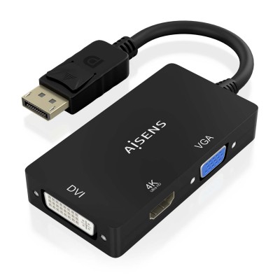AISENS Conversor Displayport V1.2 a VGADVIHDMI, DP 1.2M-VGAH-DVIH-HDMIH 4K, Negro, 15cm