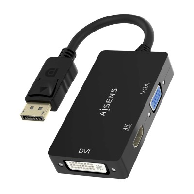 AISENS Conversor Displayport V1.2 a VGADVIHDMI, DP 1.2M-VGAH-DVIH-HDMIH 4K, Negro, 15cm
