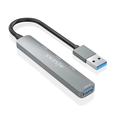AISENS HUB USB 3.0 Aluminio, 1xUSB3.0 AH+3xUSB2.0 AH, Gris, 10cm