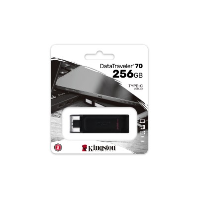 Kingston Technology DataTraveler 70 unidad flash USB 256 GB USB Tipo C 3.2 Gen 1 (3.1 Gen 1) Negro